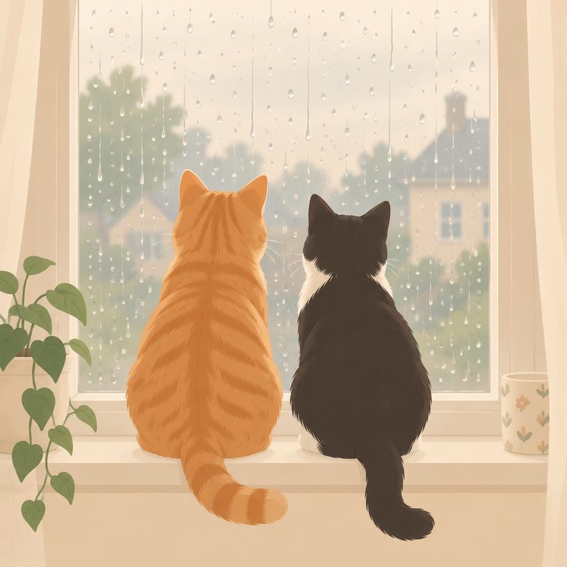 Milo and Luna watching the rain